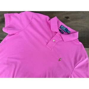 Polo Ralph Lauren Mens Pink Cotton Pima Soft Touch Pony Logo Polo Shirt Size L